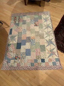 Vintage Handmade Hand Pieced and stitched 52 x 72" Depression Era 1930s 40s - Picture 1 of 9