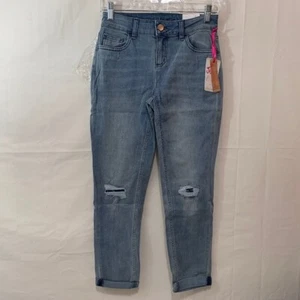 Justice Girls Destructed Girlfriend Jeans in Dark or Medium Wash 8, 10 or 14 - Picture 1 of 12