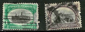 Sc #294 & 298 Pan Am Ships 1 & 8 Cent 1901 $53 US 12B85 - Picture 1 of 3