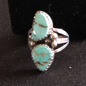 2 stone Sleeping Beauty Morenci Turquoise Sterling 7.5 Byrd Navajo GBoyd 0032 - Picture 1 of 3
