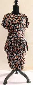 Vintage J.S.J. Blumen Rüschen Schößchen Damen Kleid Flügelärmel Größe 11-12 HERGESTELLT in den USA - Bild 1 von 8