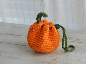 Handmade Crochet Orange Drawstring Pouch Coin Purse - Picture 1 of 5