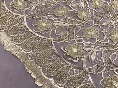 Ivory Gold embroidery Lace Fabric 50” Width Sold By The Yard - Image 1 of 4