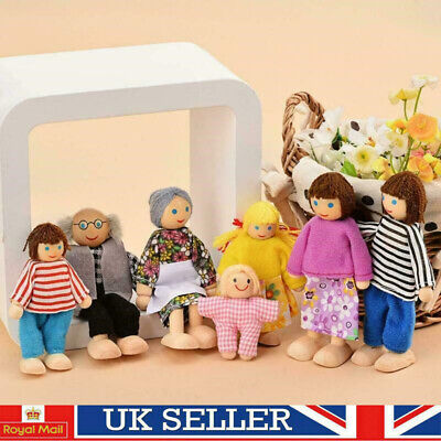 7 People Family Dolls Playset Wooden Figures For Children House Pretend Gift NEW • 10.06£