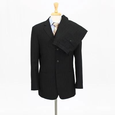 J. Ferrar 40R 34x31 Black Full Suit Striped 3B Polyester - Image 1 of 4