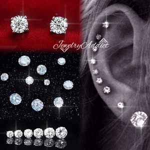 18K GOLD GF MENS WOMENS 3mm-10mm CT DIAMOND STUD EARRINGS EAR CARTILAGE Piercing - Picture 1 of 12
