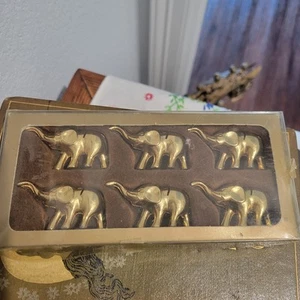 Vintage Set of 6 Solid Brass Elephant Placecard photo holders sweden w/ box MCM - Picture 1 of 8