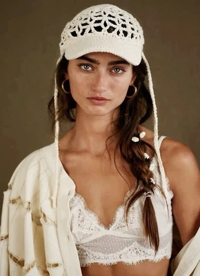 NUEVO Free People Silvie Crochet Tejido Marfil Gorra de Béisbol Gorra Para Mujer Talla Única Foto 1 de 4