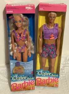 Barbie da spiaggia vintage glitter e glitter spiaggia Ken viola crop - Foto 1 di 8
