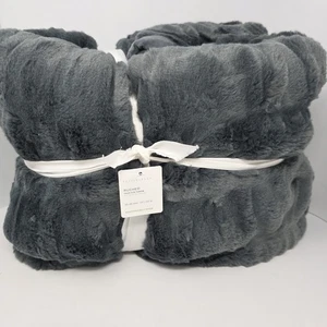 Pottery Barn Ruched Faux Fur Throw Blanket 50x60 Steel Blue - Picture 1 of 4