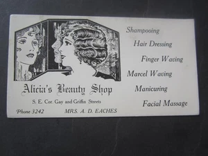 Old Vintage ALICIA'S BEAUTY SHOP Advertising BLOTTER - EACHES - Gay & Griffin St - Picture 1 of 2