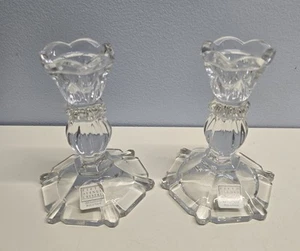 Two Vintage Fifth Avenue Crystal 5" Naples 24% Lead Glass Candlesticks Poland - Picture 1 of 6