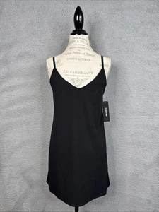 Bebe Slip Dress Mini Adj Spaghetti Straps Black Loose Fit V-Neck Women’s L NWT - Picture 1 of 13
