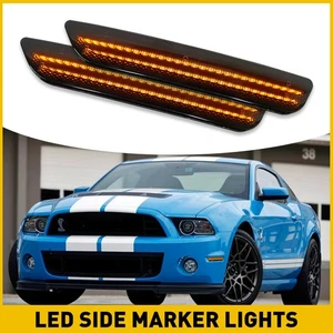 2x For 2010-2014 Ford Mustang Front Amber Side LED Marker Bumper Light Lamp SET - Picture 1 of 12