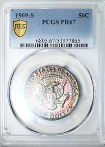 Medio dólar Kennedy 1969-S prueba 50C graduación profesional PR67 - ¡Tonificado arco iris! - Imagen 1 de 7