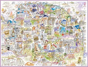 Map of Norfolk - Tim Bulmer 1000 Piece Jigsaw Puzzle - Picture 1 of 2