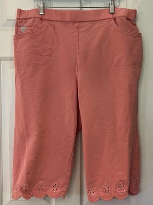 Quacker Factory Dream Jeannes Capris Pink Stretch Elastic Waist Sz XL FLAWS - Image 1 of 4