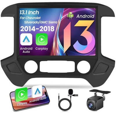 13.1" Carplay Stereo for Chevy Silverado GMC Sierra 1500 2500 3500 2014-2018 64G Foto 1 de 4
