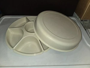 Vintage Tupperware:Serving Center Compartment Tray-Almond-W/ Lid & Dip Bowl-EUC - Picture 1 of 9
