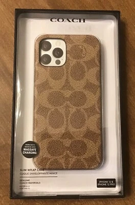 Funda envolvente delgada de cuero Coach para Apple iPhone 12 y 12 Pro color tostado firma nueva Foto 1 de 2