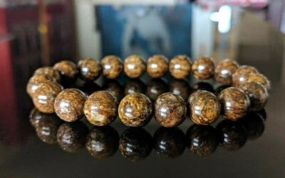 Pulseira masculina de contas de bronzeita elástica 10 mm 7 7,5 8 ou 8,5 polegadas - Imagem 1 de 4