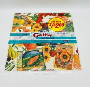 Vintage Cleo Gift Wrap Wrapping Paper Garden Seeds Sunflowers Fruits Vegetables - Picture 1 of 4