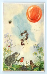 The Balloon Goes Up Molly Brett Postcard Mice Bird Hedgehog Snail Frog Unposted - Picture 1 of 2