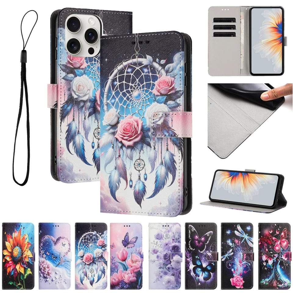 Butterfly Flower Wallet Phone Case For Oppo A3 A3X A40 A40M A5 Pro A60 A80 K12X - Image 1 of 4