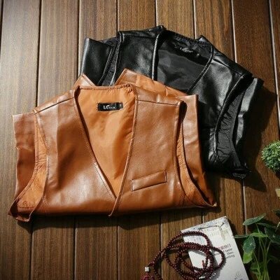 Hommes Faux Cuir Motard Gilet Punk Gilet Moto Gilet Marron sans Manche - Photo 1/4