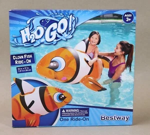 Galleggiante gonfiabile pesce pagliaccio cavalcabile piscina 62" x 37" arancione bianco Bestway H2O Go! - Foto 1 di 9