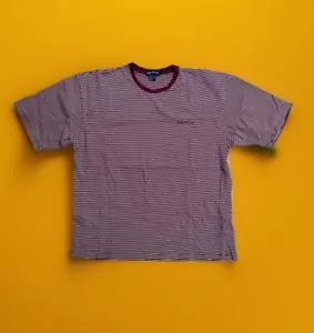 Vintage 90s Nautica XXL T-Shirt Maroon White Striped Tee Embroidered 100% Cotton - Picture 1 of 7