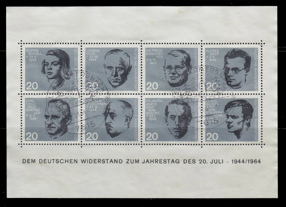 1964 GERMANY WEST RARE USED  Anti Hitlerite Martyrs Sheet SCT.883-890 MI. BLOCK3 - Image 1 of 1