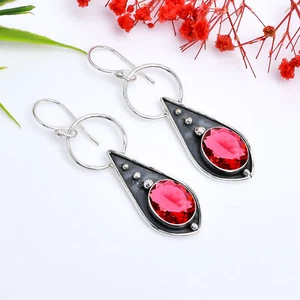 Pink Rubellite Tourmaline Gemstone 925 Sterling Silver Earring, Gift For Her - Picture 1 of 4