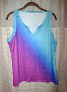 NEW size L Women's purple & Blue tie-dye Shirt V-neck Sleeveless Summer Top - Picture 1 of 3