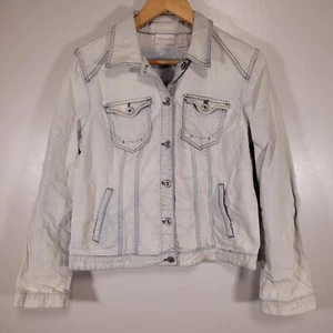 Chico's Trucker Jacke Damen Gr. 1 verwaschen blau Stretch Denim Knopfleiste *DEFEKT* - Bild 1 von 9