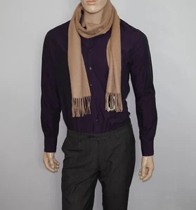 NEW PORTOLANO 100% Cashmere Woven Fringe Scarf in Camel Length 69" x Width 10" - Picture 1 of 14