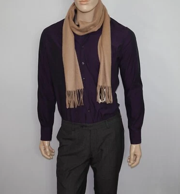 NOVO PORTOLANO 100% Cashmere Tecido Franja Cachecol em Camelo Comprimento 69" X Largura 10" - Imagem 1 de 4