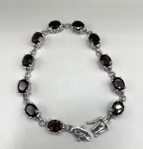 Vintage Sterling Silver Smoky Quartz Bracelet 8" Long Gemstone Jewelry