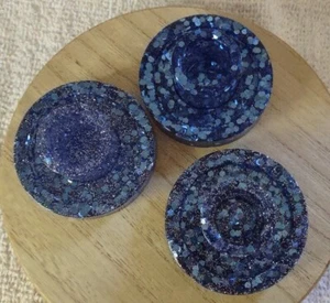 Set of 3 Taper candle holder Blue and Silver glitter handmade with resin - Picture 1 of 5