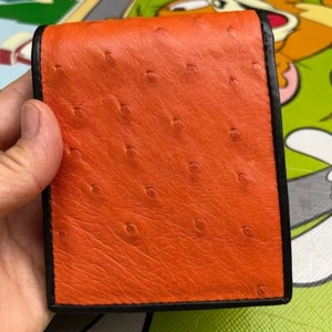 Orange genuine Body ostrich Leather Skin MEN'S BIFOLD WALLET, CUSTOM MADE REQUES - Picture 1 of 10
