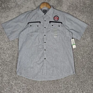 Avirex Shirt Mens Large Blue Button Up Pin Stripes Anchor Patch Nautical - Picture 1 of 7