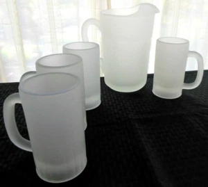 Tiara Indiana Glass 4 Frosted Satin 12 oz Tankards & Paneled Pitcher Patio Set - Picture 1 of 12