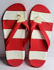Crocs Men's and Women's Red & White Stripe Flip Flops, Sandals Mens 8 Womens 10