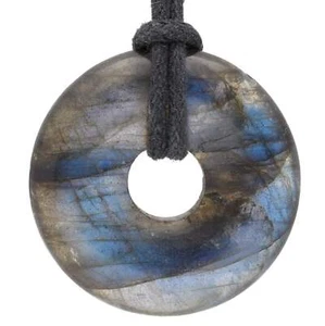 Labradorit Donut 30 mm Anhänger mit Baumwollband | Edelsteinschmuck - Bild 1 von 5
