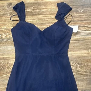 BILL LEVKOFF CLASSICS BRIDESMAID DRESS Navy Blue Satin Double Strap Size 2. 13 - Picture 1 of 7