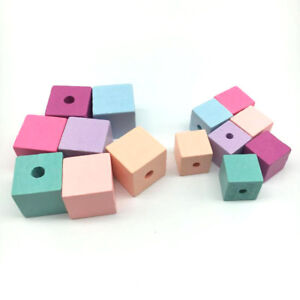50Pcs Square Wood Spacer Beads Cube Paint Wooden Bead DIY Craft Jewelry Making