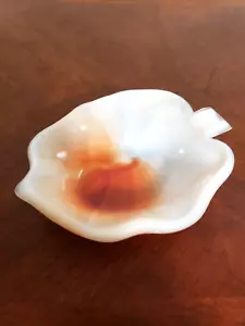 Mid Century Akro Agate Orange Swirl Milk Glass Leaf Pattern Ash Tray - Picture 1 of 13
