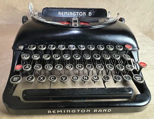 1938 Remington Model 5 Glossy Black Vintage Portable Typewriter With Case & Keys - Picture 1 of 19