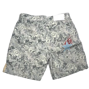 Boohoo Man Shorts Mens 32 Button Fly Camo Painted Flaming Star Camouflage - Picture 1 of 11