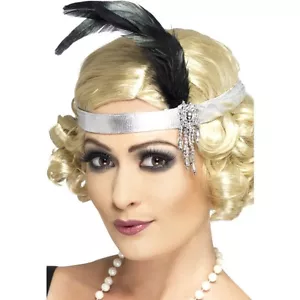 Costume nero/argento flapper in piuma fascia da donna copricapo fascia anni '20 NUOVO - Foto 1 di 1